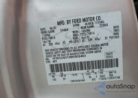 2008 Ford Escape Xlt z USA, uszkodzony, nr VIN 1FMCU93138KB02463